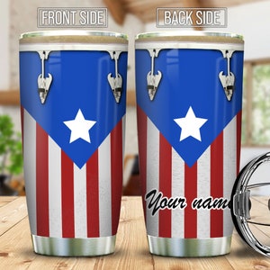 Personalized Puerto Rico Flag Drum Tumbler – Custom Name Music Gift, Boricua Drummer Cup for Men, Puerto Rican Pride Drinkware