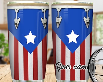Gobelet tambour personnalisé drapeau de Porto Rico - Cadeau musique nom personnalisé, tasse de batteur Boricua pour homme, verres de la fierté portoricaine