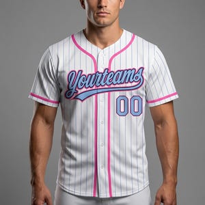 Spersonalizowana koszulka baseballowa w prążki, koszulka z nadrukiem i numerem na guziki, koszulka unisex dla drużyny sportowej