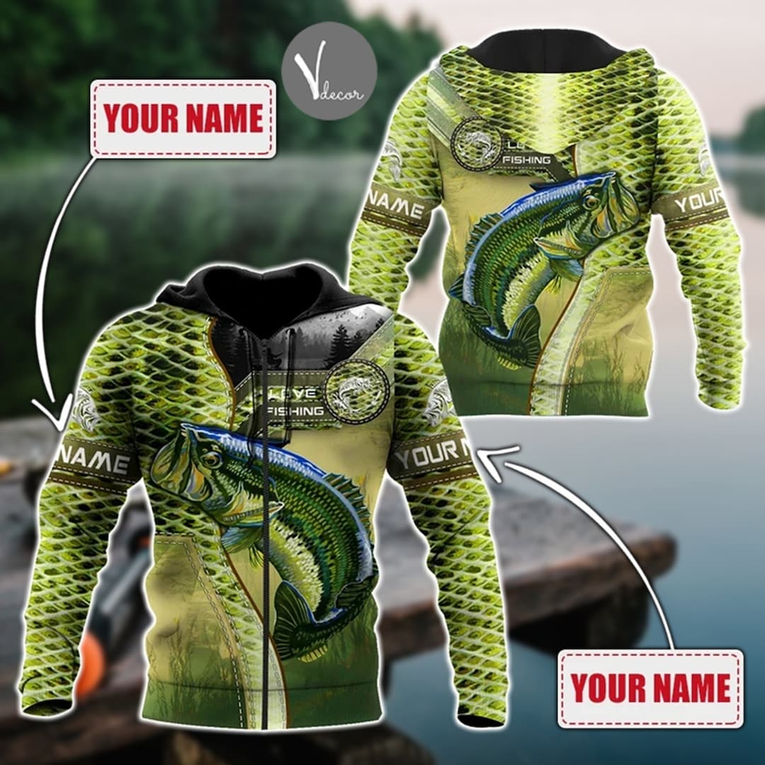 Personalized Camo Fishing Pullover Hoodie, Custom Fishing Lover Hoodie