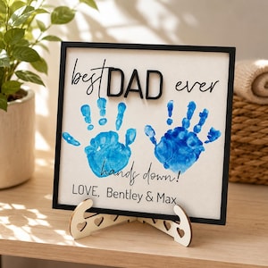 Best Dad Ever Handprint Sign Personalized Father’s Day Gift Custom Kids Handprint Plaque Rustic Dad Keepsake Decor