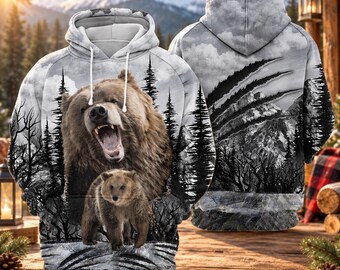 Grizzly Bear Hoodie, Bear Cub T-Shirt, Wildlife Sweatshirt, Mountain Forest Shirt, Bear Lover Gift, Outdoor Nature Clothing