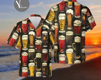 Camisa hawaiana con estampado de cerveza para hombre, camisa divertida para beber, camisa abotonada para fiestas en la playa, atuendo para vacaciones de verano, camisa para despedida de soltero