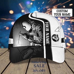 Custom Welding Cap with Name – Personalized Welder Hat, Full Print Classic Cap for Metal Workers, Father’s Day Gift