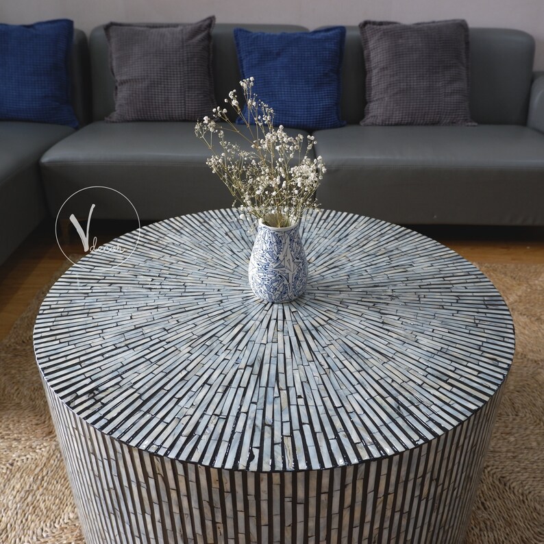 Mosaic Round Coffee Table Mother of Pearl Tea Table Boho Etsy