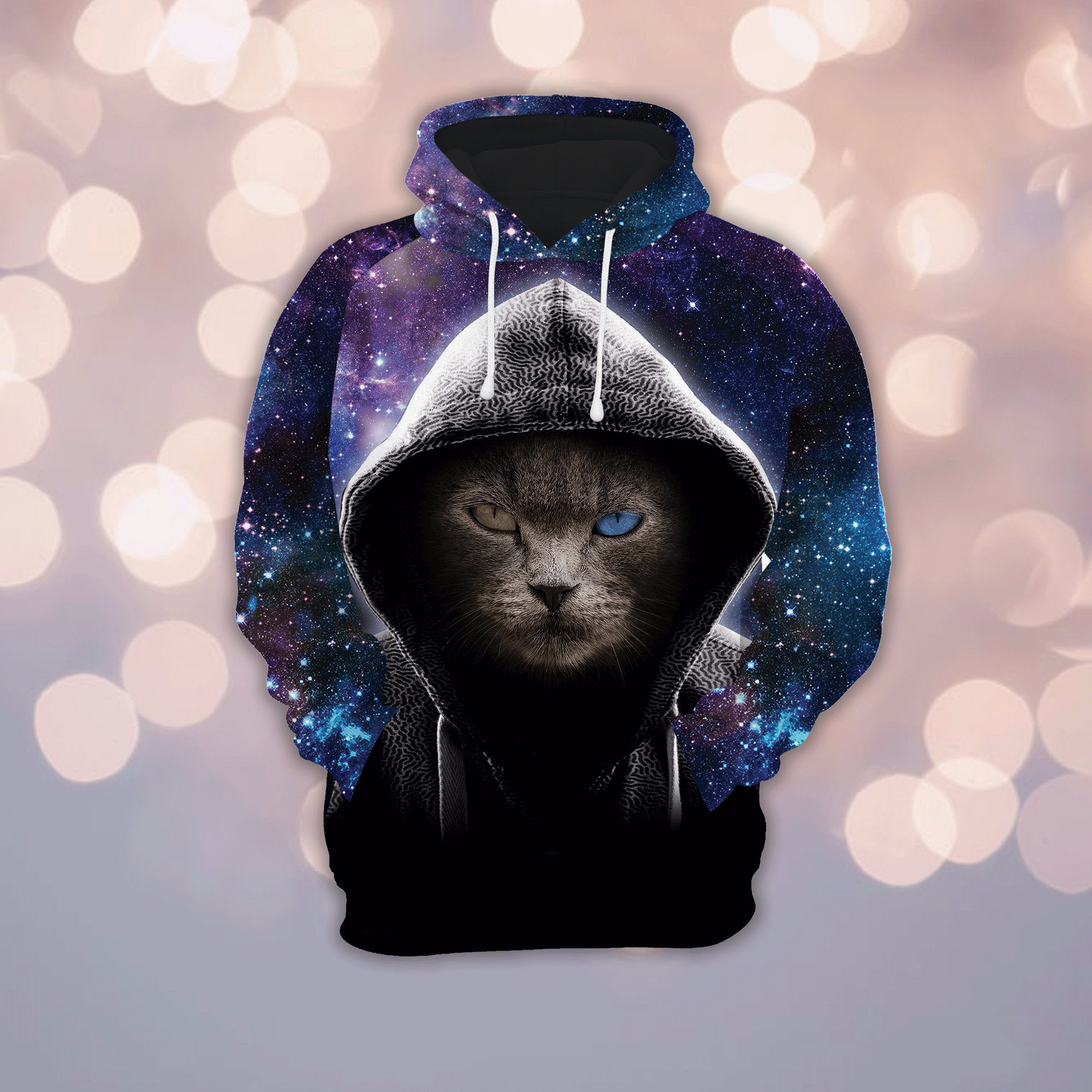 Cool Cat Galaxy Hoodie, Cat Lover Hoodie, Galaxy Pullover, Animal Lover Gift