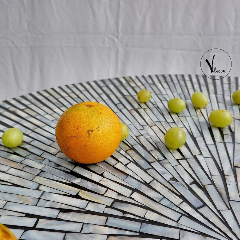 Round Coffee Table Mother of Pearl Inlay End Table Mosaic Etsy