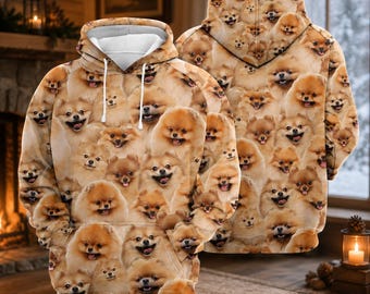 Pomeranian Dog Hoodie Sweatshirt T-Shirt, Cute Pomeranian All Over Print Shirt, Dog Lover Gift, Pom Mom Dad Pet Lover Clothing