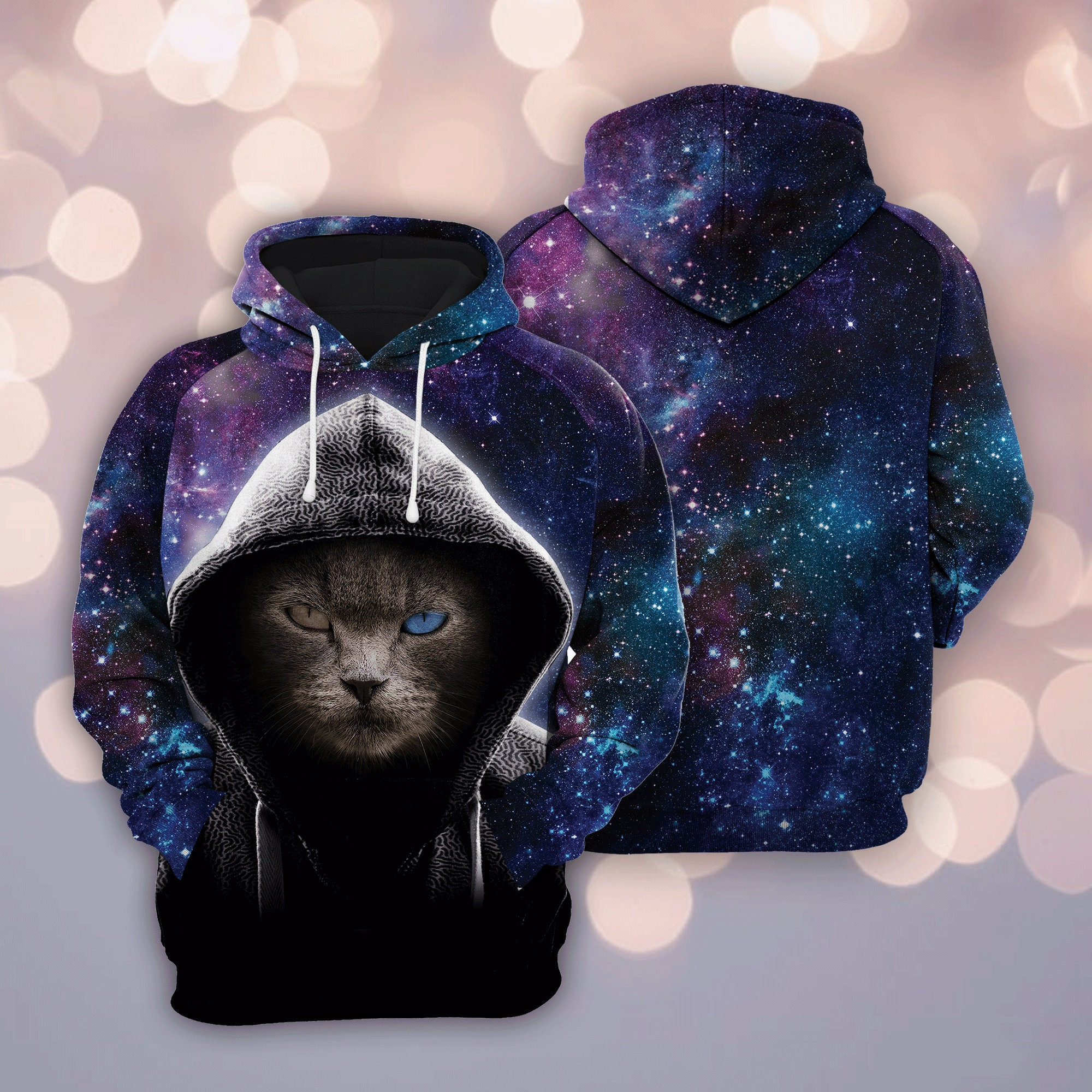 Cool Cat Galaxy Hoodie, Cat Lover Hoodie, Galaxy Pullover, Animal Lover Gift