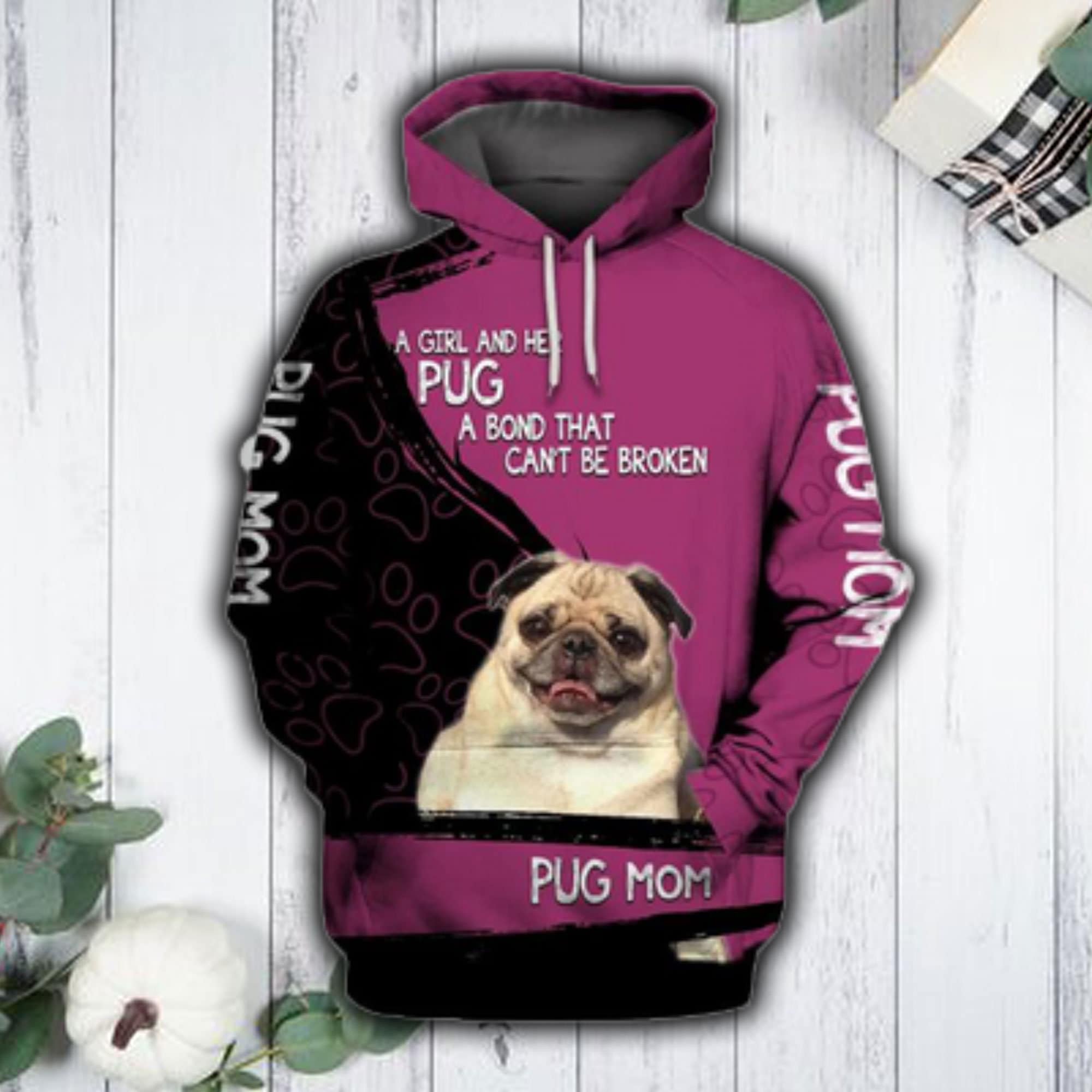 Discover Unisex Pink Pug Mom Sweatshirt Hoodie, Pink Pug Mom Hoodie, Pink Pug Mom