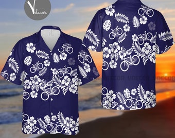 New! Cycling Tropical Pattern Hawaiian Shirt, Cycling Lover Hawaii Shirt, Summer Sports Shirt, Hawaii Shirt for Cyclist, Cycling Lovers Gift