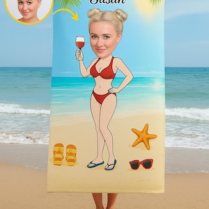 Asciugamano da spiaggia personalizzato per uomo e donna - Divertente asciugamano da piscina personalizzato con foto, regalo per le vacanze estive, accessorio da spiaggia unico