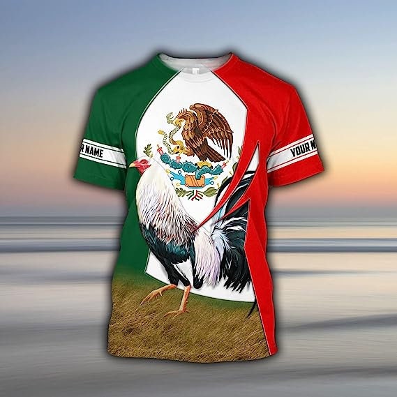 Personalized Rooster Mexican T-shirt, Custom Name Rooster Shirt, Gift For Mexican Lovers, Father's Day Gift, Rooster Shirt For Him