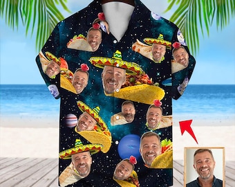 Custom Faces Hawaiian Shirt With Tacos, Personalized Hawaiian Shirt for Men, Custom Photo Hawaiian Shirt, Men Women Shirt With Faces