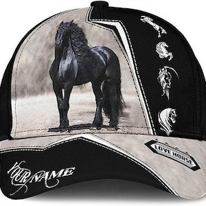 Personalized Friesian Horse Baseball Cap, Custom Adjustable 3D Printed Friesian Horse Baseball Cap Snapback, Gifts For Friesian Horse Lover