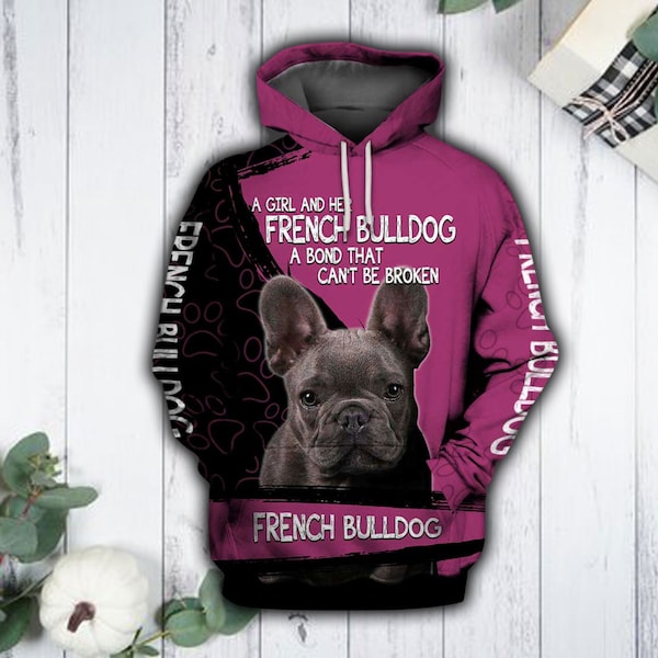 Unisex Roze Franse Bulldog Sweatshirt Hoodie, Leuke Franse Bulldog Hoodie, Franse Bulldog Pullover, Franse Bulldog Sweatshirt, Dog Lover Shirt