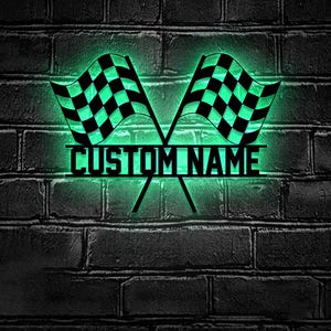 Start Finish Racing Flag Metal Wall Art LED Light Custom, Personalized ...