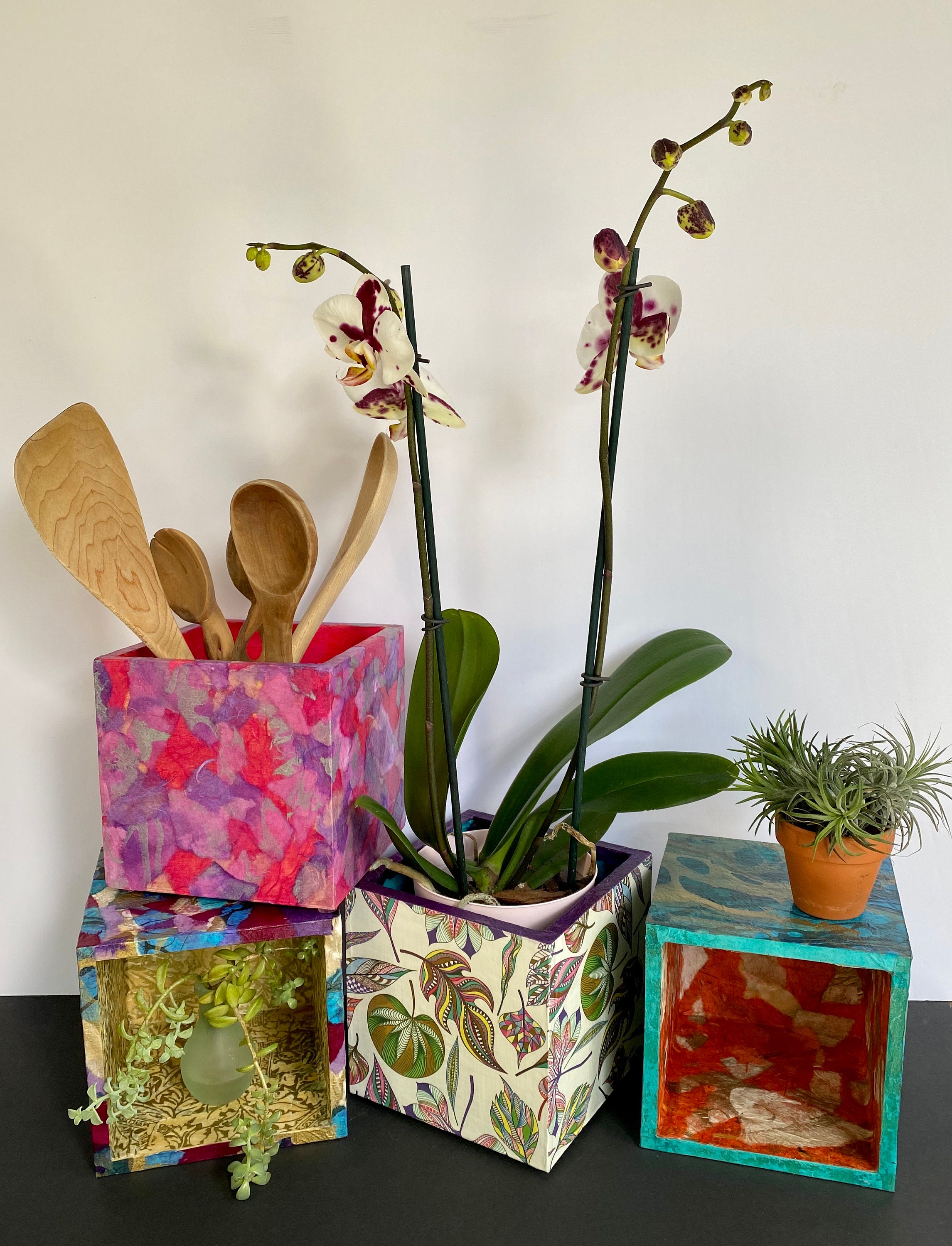 Collage Paper Decoupage Wooden Planter Box 6x6x6 hecho a mano Etsy España