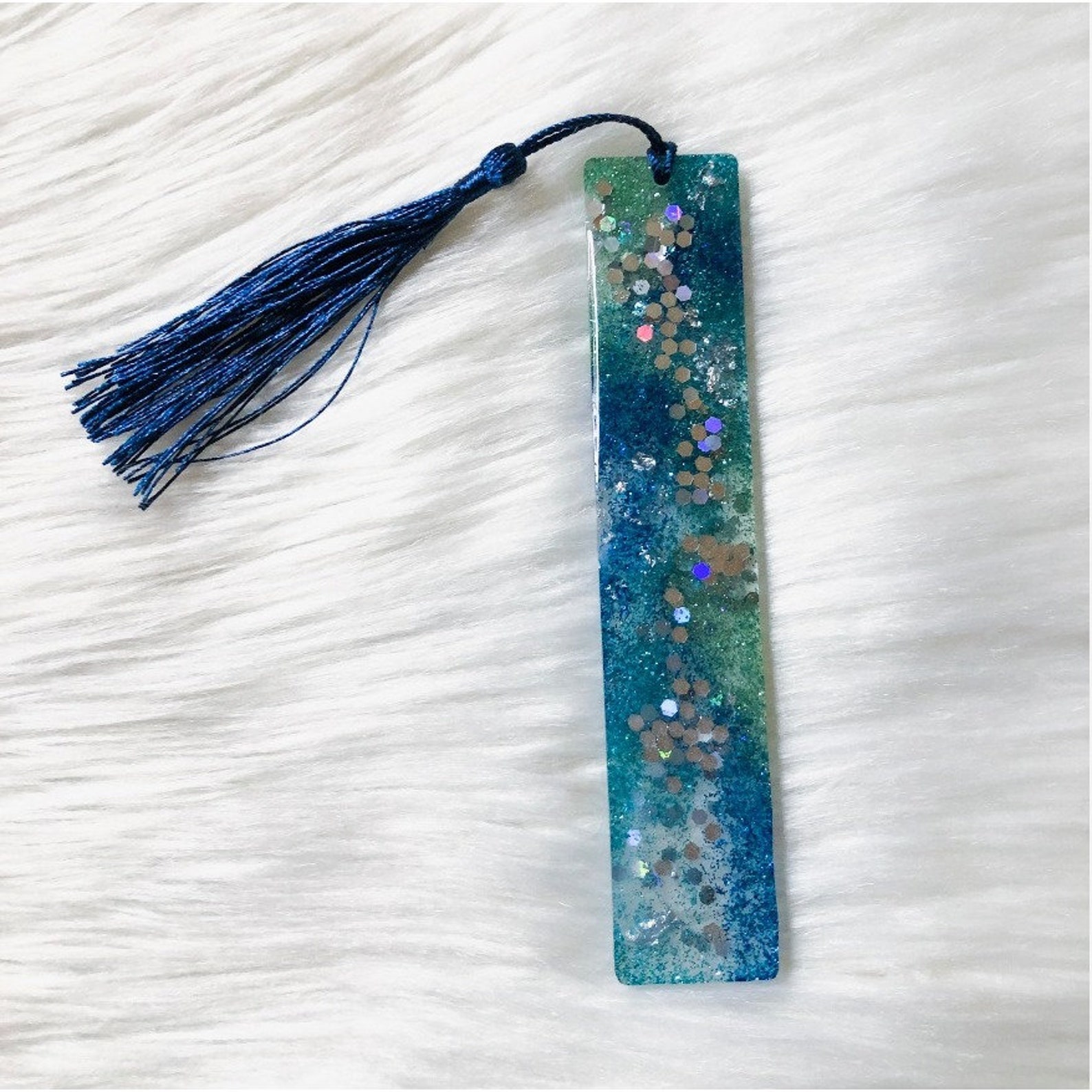Blue Holographic Bookmark-Resin Art Reading Glitter Sparkle | Etsy