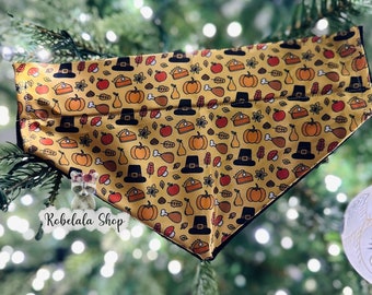Reversible Thanksgiving dog bandanna with Embroidery
