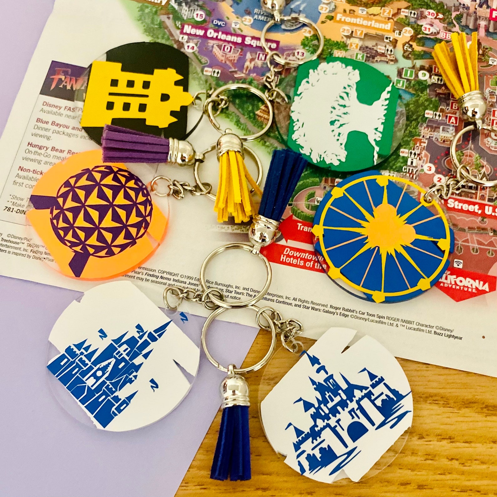 Disney Theme Park Keychains Double Sided Theme Park Etsy