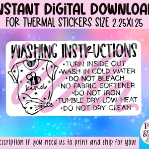 Washing Tshirt Care Instructions PNG Thermal Digital Download | Packaging Stickers Small Business | Thermal Sticker for Rollo/Munbyn Printer