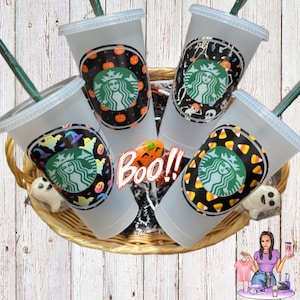 Starbucks Halloween venti , Starbucks decal , skeletons , pumpkin, candy corn ,