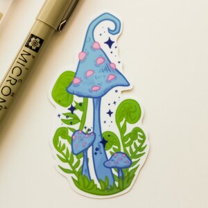 Sticker champignon bleu, sticker fantaisie pour ordinateur portable, Sticker illustration botanique