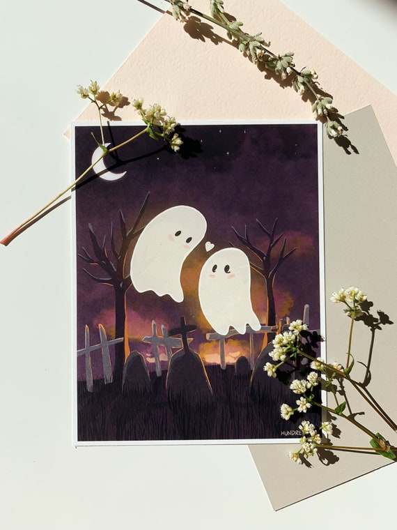 Ghost art print, Cute ghost art print, Ghost romance art