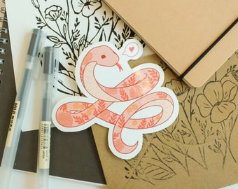 Sticker serpent floral, sticker rose mignon, dessin de serpent, sticker Snake me to Snurch