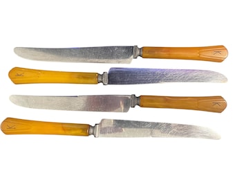 Vintage Butterscotch Bakelite Knives - Monogrammed Set of 4