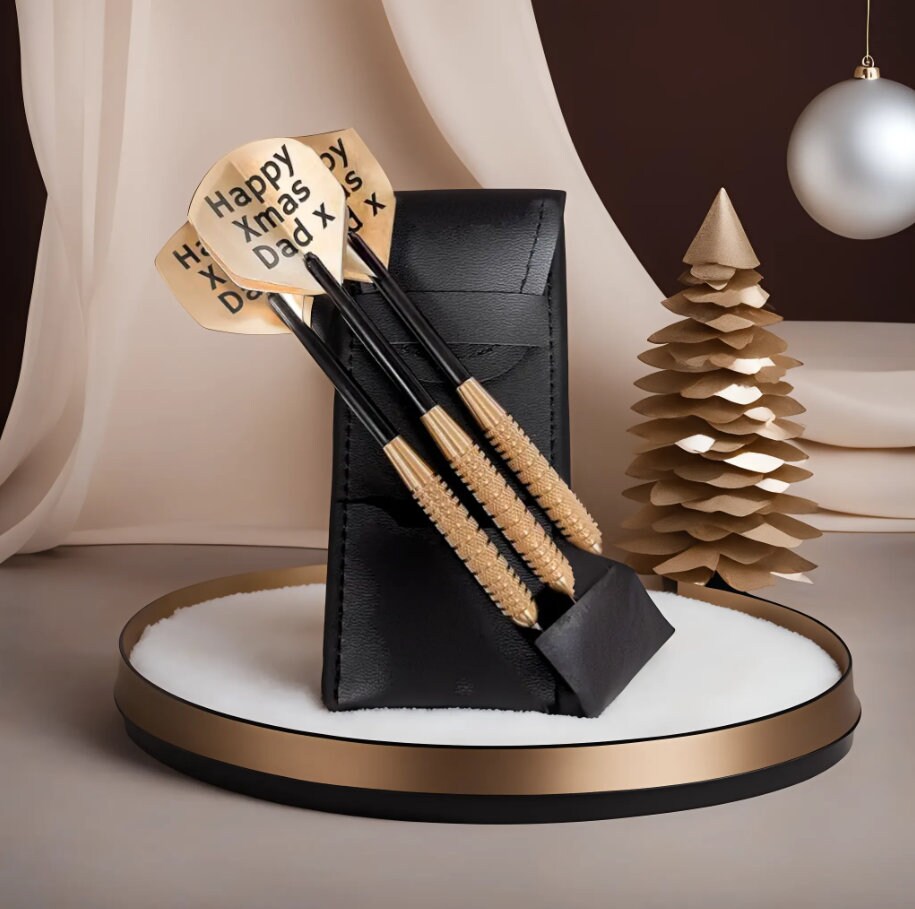 Personalised Darts Gift Set With Custom Gold Dart Flights Etsy UK
