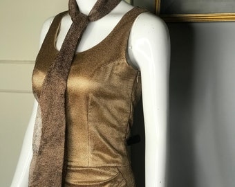 Vintage Designer 1960s Mod Glittering Gold Mini Dress W Matching Tie Scarf