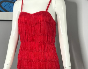 red fringe mini dress