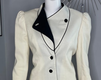 Rare Black and White David Hayes Two-Tone Jacket and Skirt Set Cruella