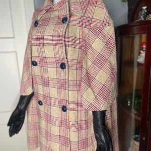 1960s &quot;Queen of the Capes&quot; Plaid Cape London Fashion Country Place Mod