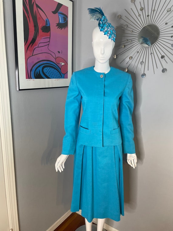 Miss Bergdorf David Hayes Cerulean Blue Skirt and… - image 2