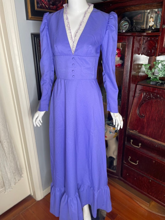 VTG 70s Lavender Lilac Prairie Dress w Ruffles Co… - image 7