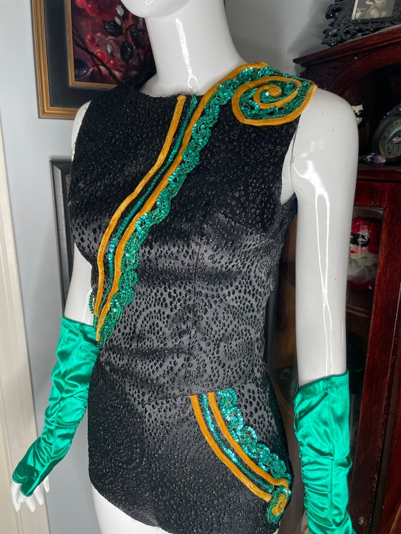 VTG Showgirl Circus 2-piece Costume Black Green G… - image 6