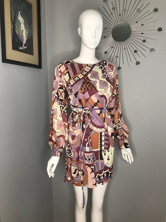 Vintage 1960s Psychedelic Print Mini Dress Size 4/