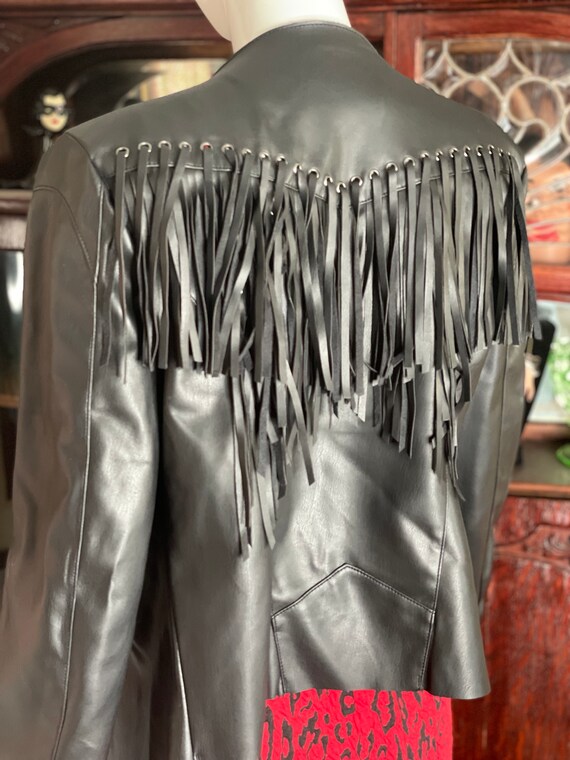 Fringed Faux Leather Jacket Black Guess - image 3