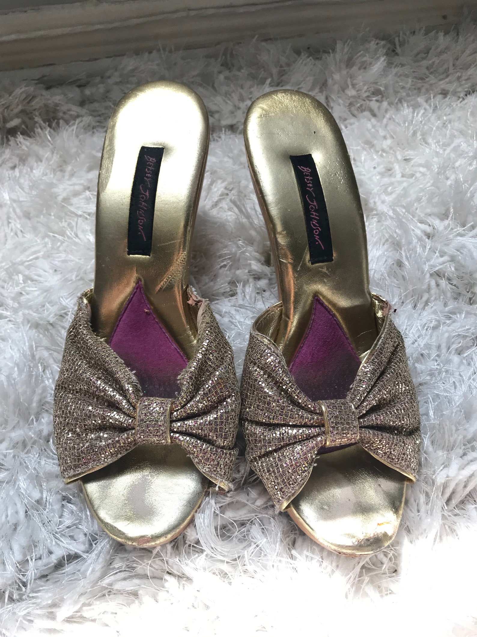 Vintage Betsey Johnson Polly Heels Gold Glitter | Etsy