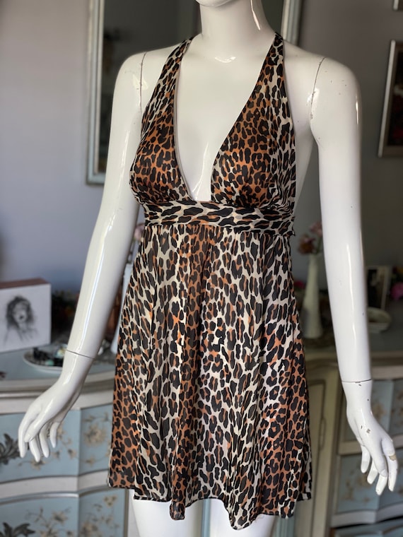 Vintage 60s/70s Nylon Leopard Babydoll Dress Nigh… - image 2