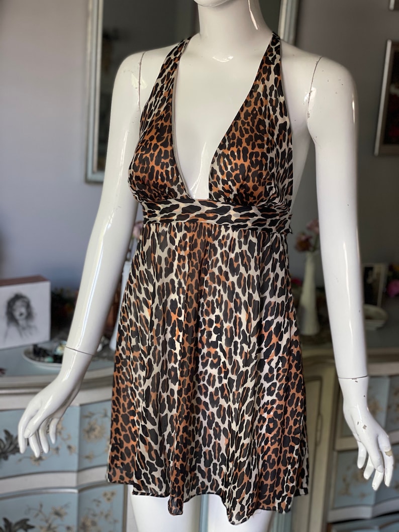 Vintage 60s/70s Nylon Leopard Babydoll Dress Nightie image 2