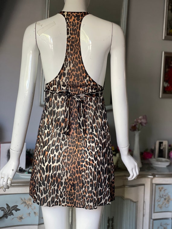 Vintage 60s/70s Nylon Leopard Babydoll Dress Nigh… - image 6