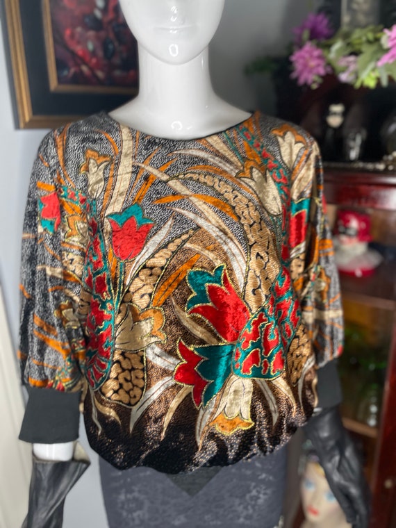 VTG 80s Western Connection Velvet Floral Top Gold… - image 3