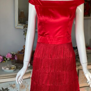Red Satin Fringe Wiggle Dress Vintage 60s image 2