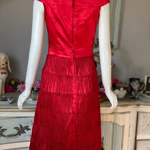 Red Satin Fringe Wiggle Dress Vintage 60s image 5