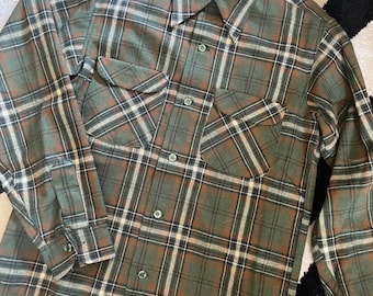 1960s Deadstock Green Brown Plaid Pendleton Long Sleeve Vintage Men’s