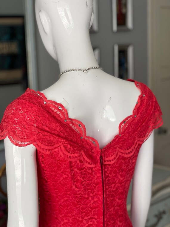 Vintage 1930s Style Coral Red Poppy Lace Evening … - image 10